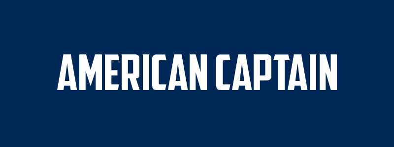 American Captain typeface displayed in white on a navy blue background.