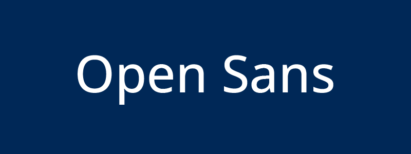 Open Sans typeface displayed in white on a navy blue background.