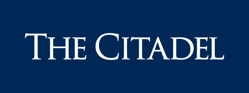 The Citadel wordmark in white on a navy blue background.
